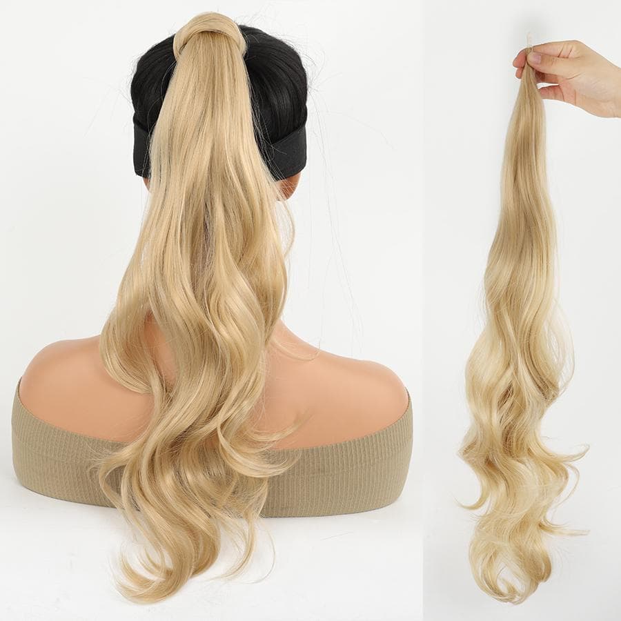 Aosiwig 32 Inch Flexible Wrap Around Ponytail Extension Long Ponytail Hair Extensions Curly Blonde Synthetic Ponytails Hairpiece for Women