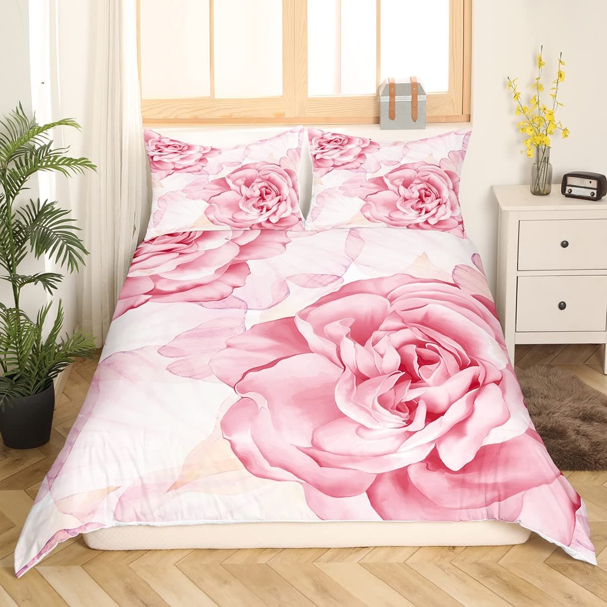 Blue Rose King Queen Bedding Set Romantic Floral Duvet Cover Abstract Water Ripples Flower Comforter Cover Polyester Quilt Cover 70x133cm 2pcs