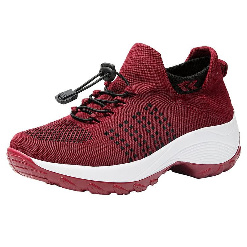 Women Orthopedic Stretch Cushion Shoes Comfy Cloud Pro Breathe Mesh Sock Fashion Sneakers Antiskid Wedge Running Footwear 38 wine red