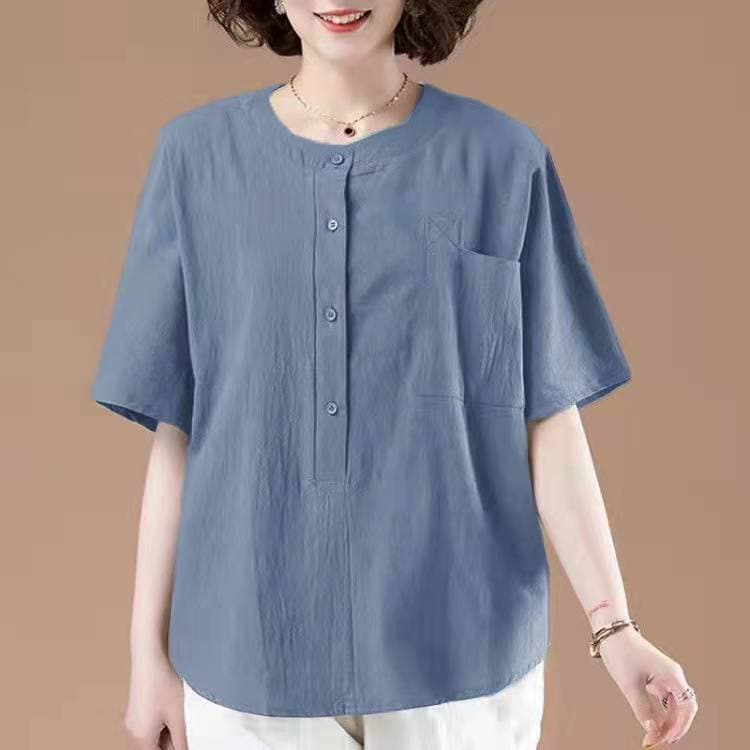 Short-sleeved T-shirt for Women Plus Size Women's Spring and Summer New Style Middle-aged Mother Loose Belly Covering Shirt Top 4XL blue