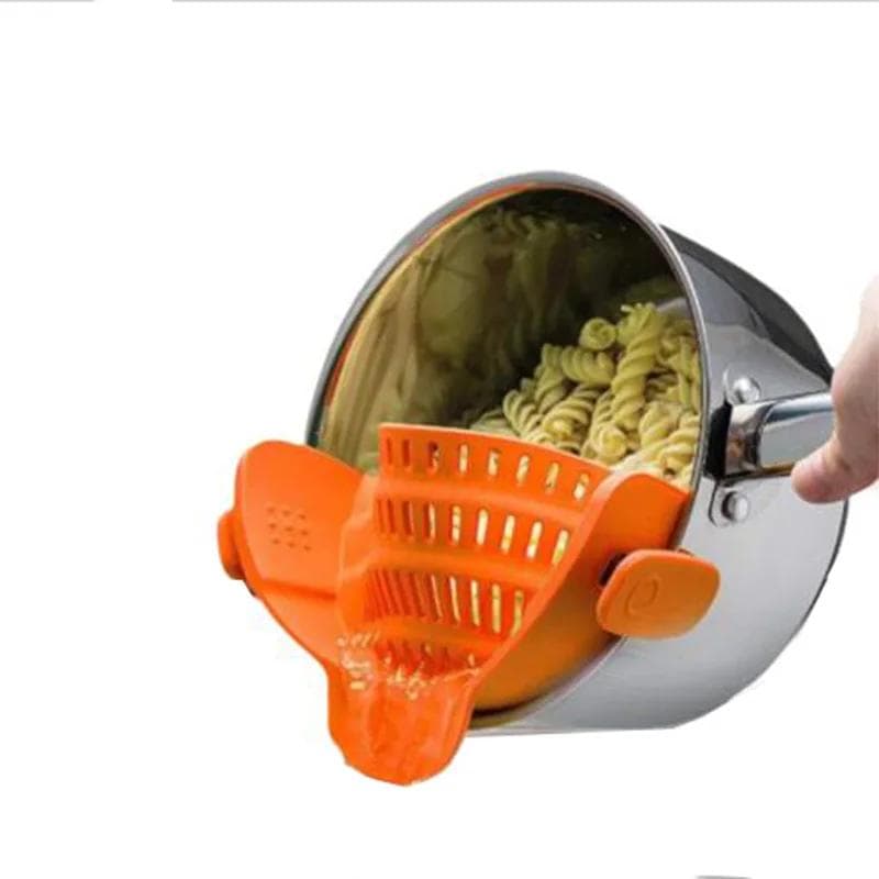 Silicone Kitchen Strainer Clip Pan Drain Rack Bowl Funnel Rice Pasta Vegetable Fruit Washing Colander Draining Anti-scald Filter orange