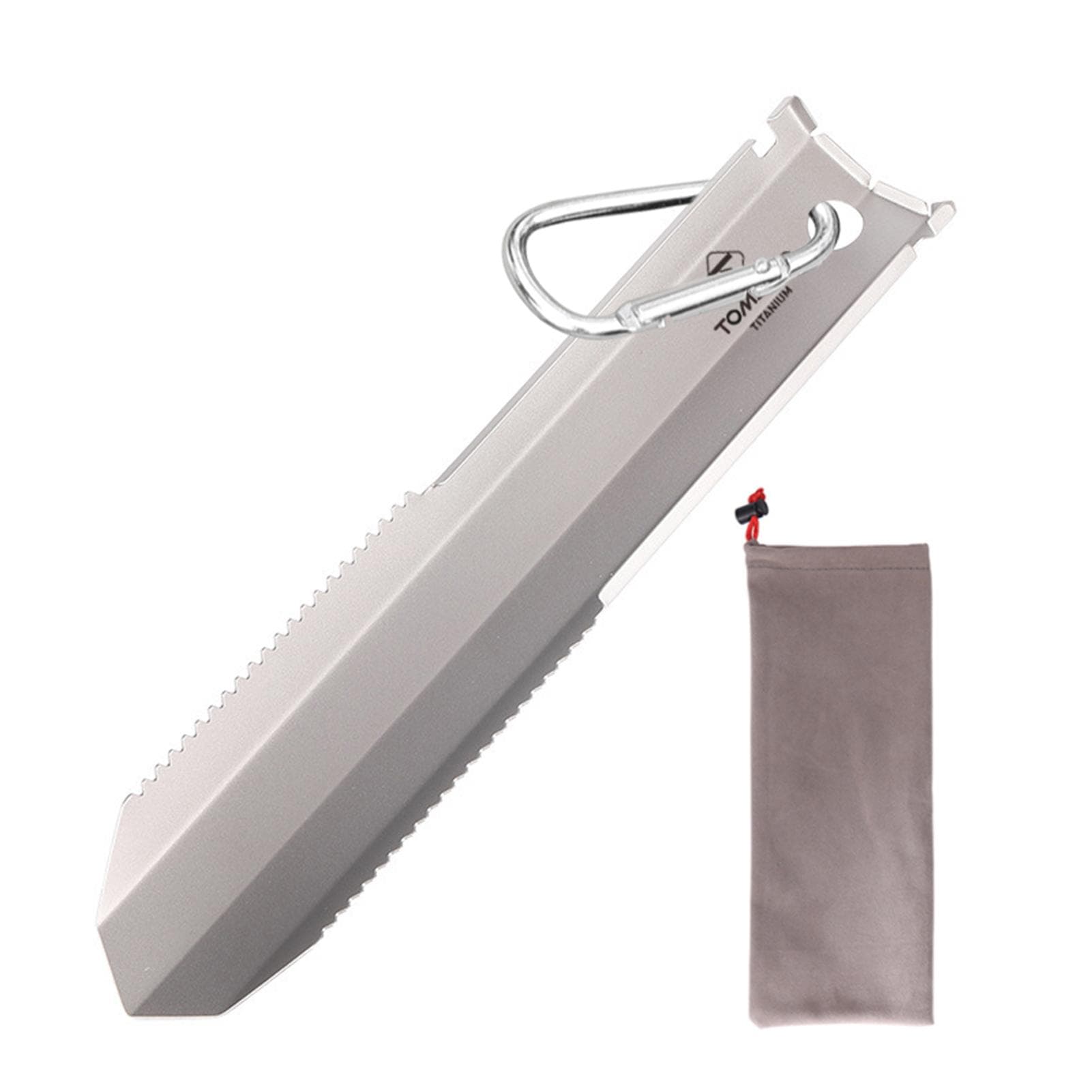 TOMSHOO Titanium Garden Hand Serrated Shovel Outdoor Camping Hiking Backpacking Trowel with Clip silver