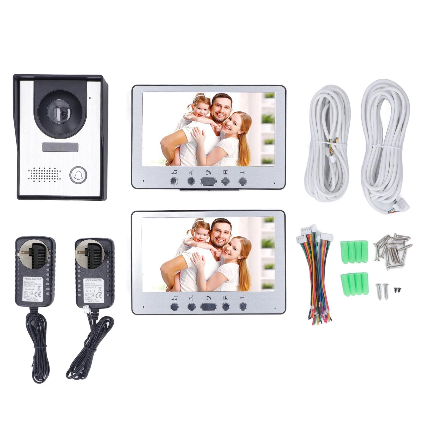 7in Video Doorbell Intercom Kit with 2 Display Waterproof Infrared Night Vision Remote Unlock Video