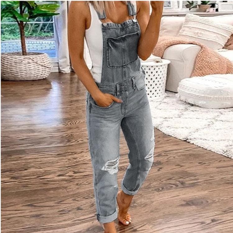 Fashion Women Denim Jumpsuit Ladies Spring Fashion Loose Jeans Rompers Female Casual Plus Size Overall Playsuit With Pocket XXXXXL grey