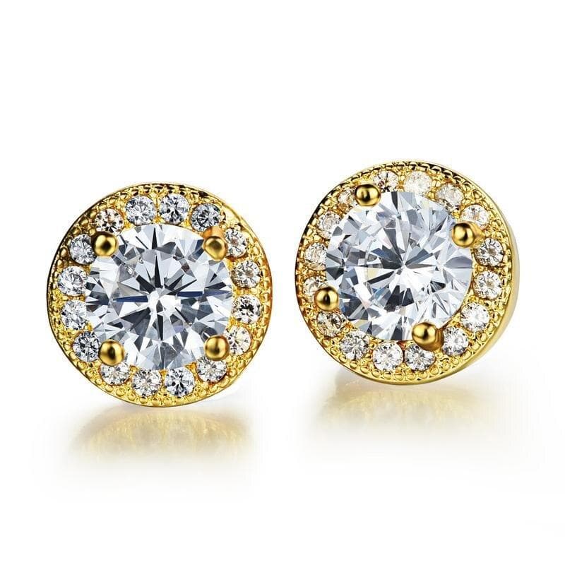 Female Luxury White Stone Stud Earrings Dainty Rose Gold Silver Color Round Earrings Vintage Wedding Earrings for Women gold