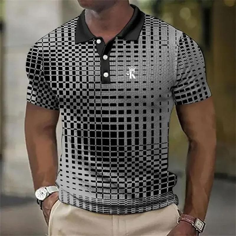 Men's Polo Shirt Button Up Polos Casual Sports Lapel Short Sleeve Fashion Summer Regular Fit Polo Shirt M grey