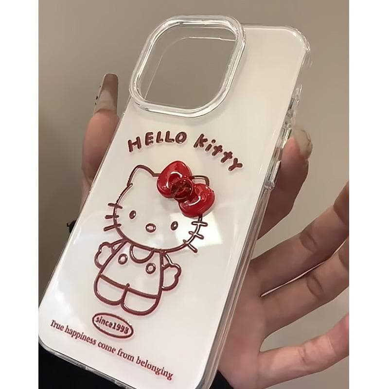 Bow Burgundy Red Line Kitty Suitable for Apple 16promax Mobile Phone Case Iphone15plus Cute 14 iPhone 13