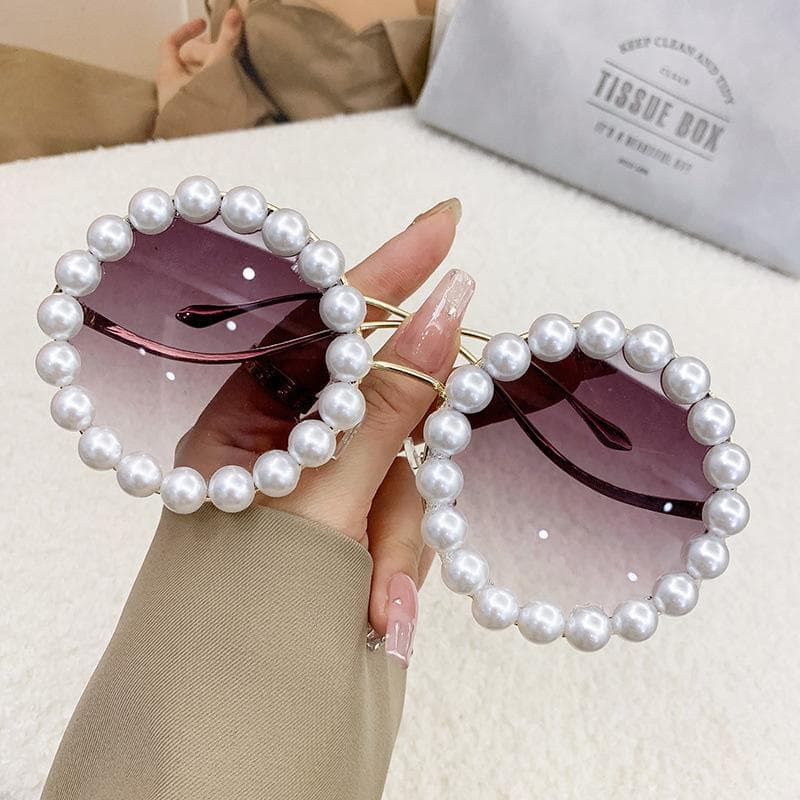 Wave Legs Sunglasses Women'S Rihanna With Glasses Pearl Metal Round Frame Sunglasses