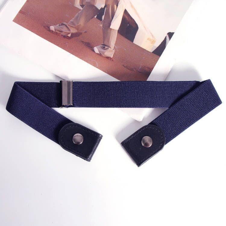 1PC Buckle-free Elastic Invisible Belt Casual Elastic Non Perforated Waistband navy blue
