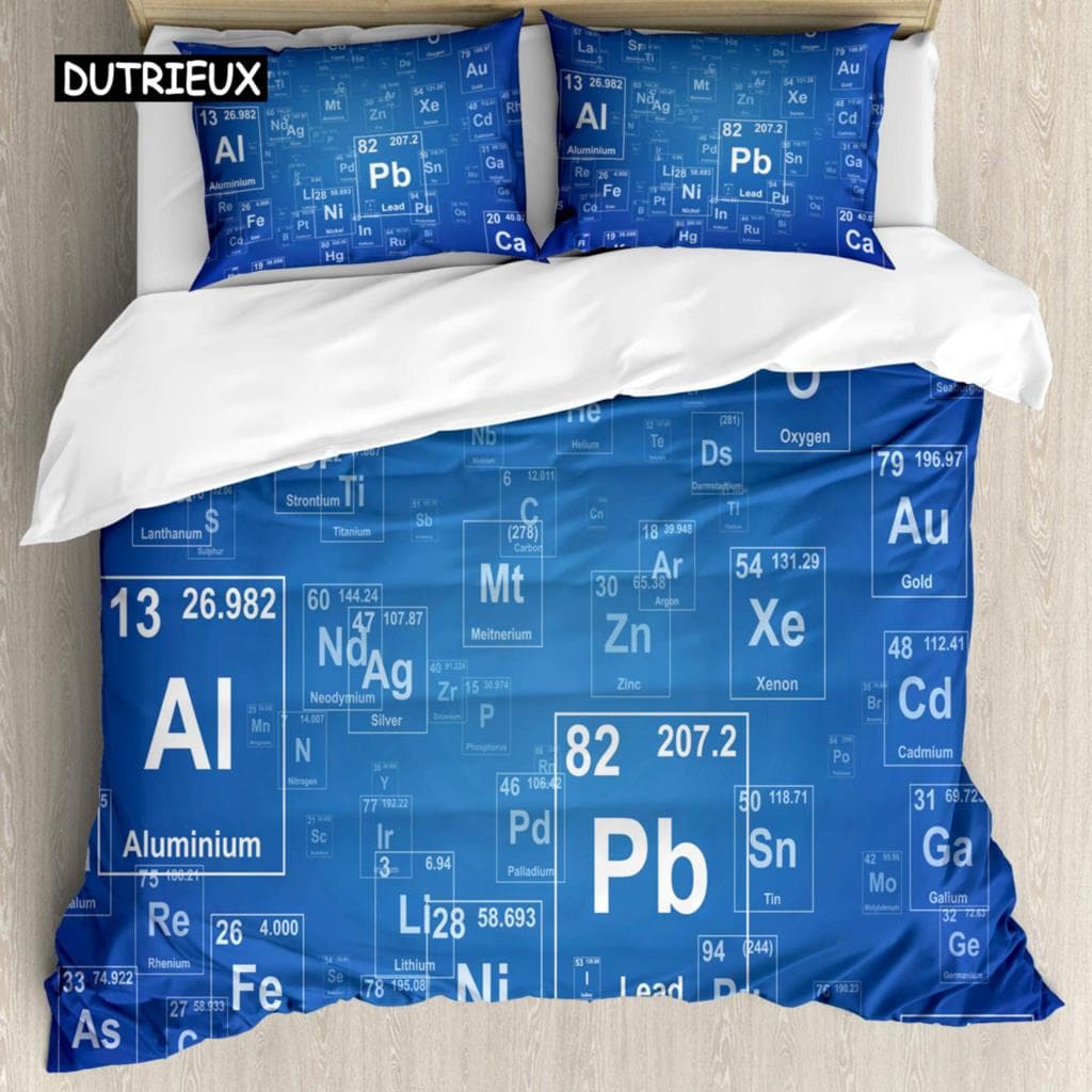 Science Duvet Cover Periodic Table of Elements Bedding Sets Chemistry Lovers Learning Image Polyester Bedding Set Blue Purple EU single(135x200cm)