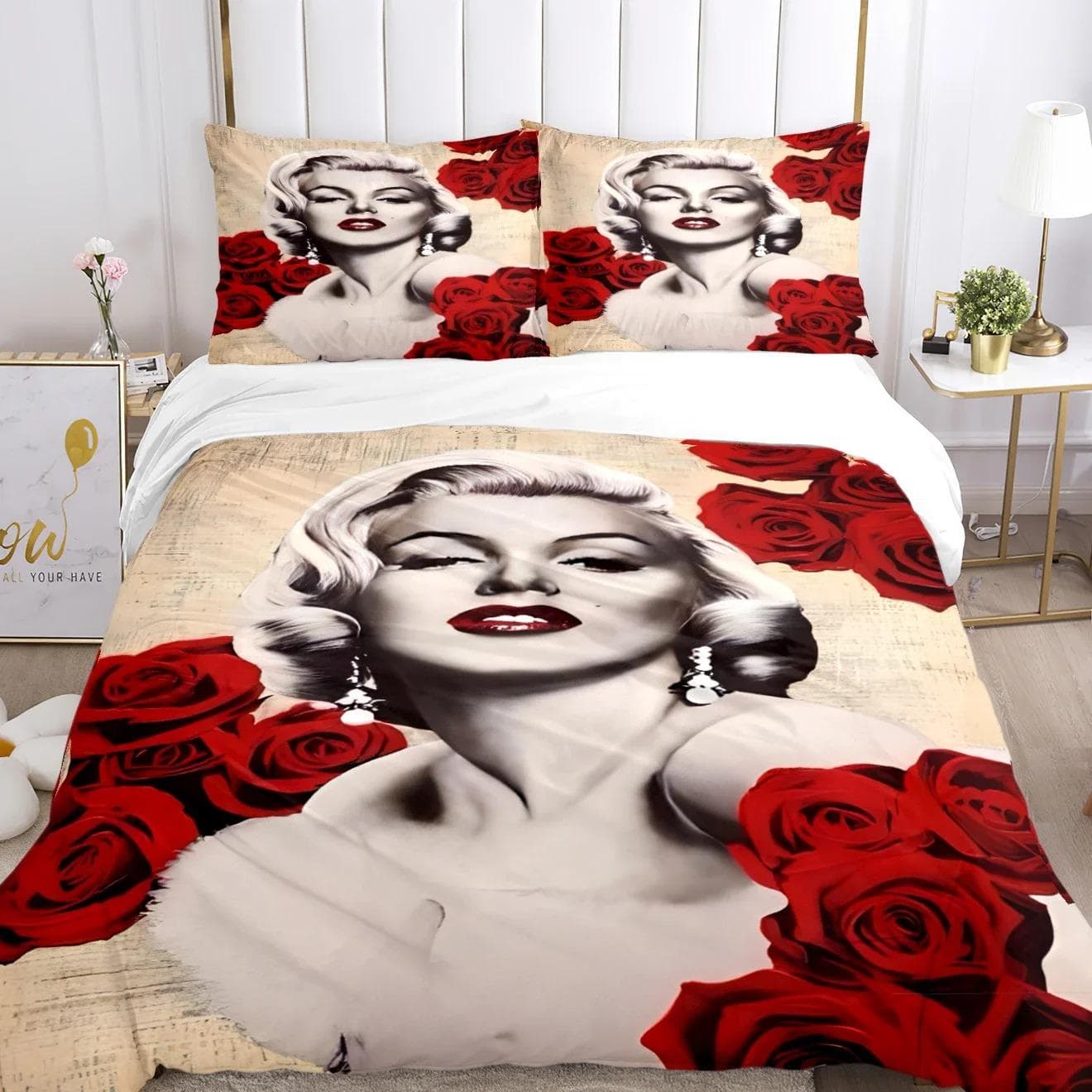 Marilyn Monroe Duvet Cover Comforter Fear Bedding sets Soft Quilt Cover and Pillowcases for Teens Boy Single/Double/Queen/King 150X200cm-3pcs
