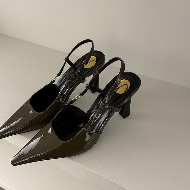 Street Style Pointed Toe Women Muels Sandals Fashion Shallow High Heels Party Dress Sandalias Shoes 35 green