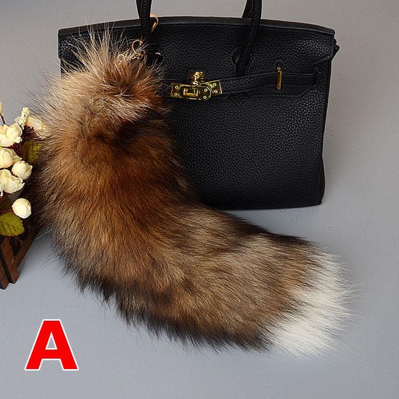 Charm Fashion Pendant Keyring Fluffy Fox Tail Fur Keychain Handbag Accessories Jewelry Gift 40cm A