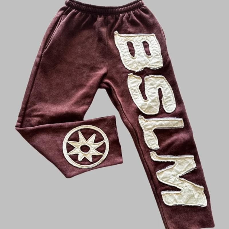 European and American autumn and winter personalized street hip-hop letter embroidery fashionable casual pants for men and women XL brown