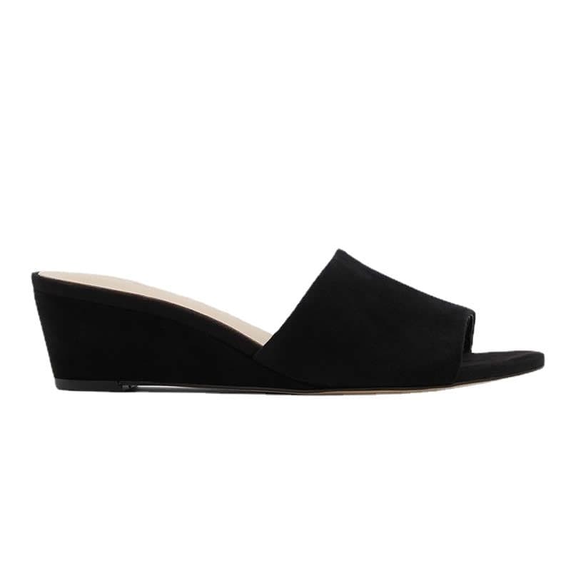LOSLANDIFEN Women Slippers Elegant Summer 3cm Velvet Mules Wedge Sandals Slippers Open Toe High Heels Casual Dress Woman Shoes 36 black