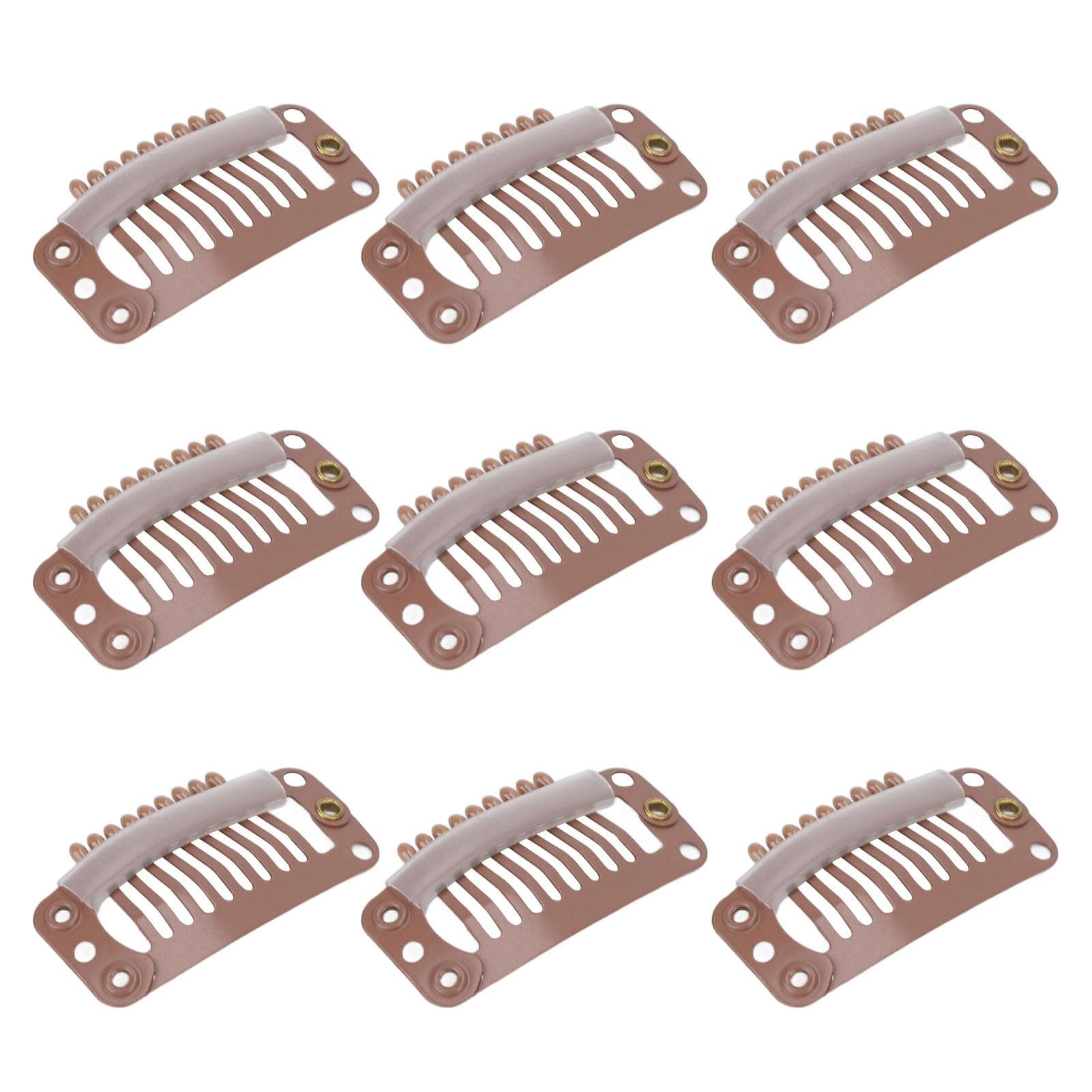 40pcs Hair Wig Clips Stainless Steel 9 Teeth Firmly Hold Hair Extension Hairpiece Clip 32mm Brown light brown