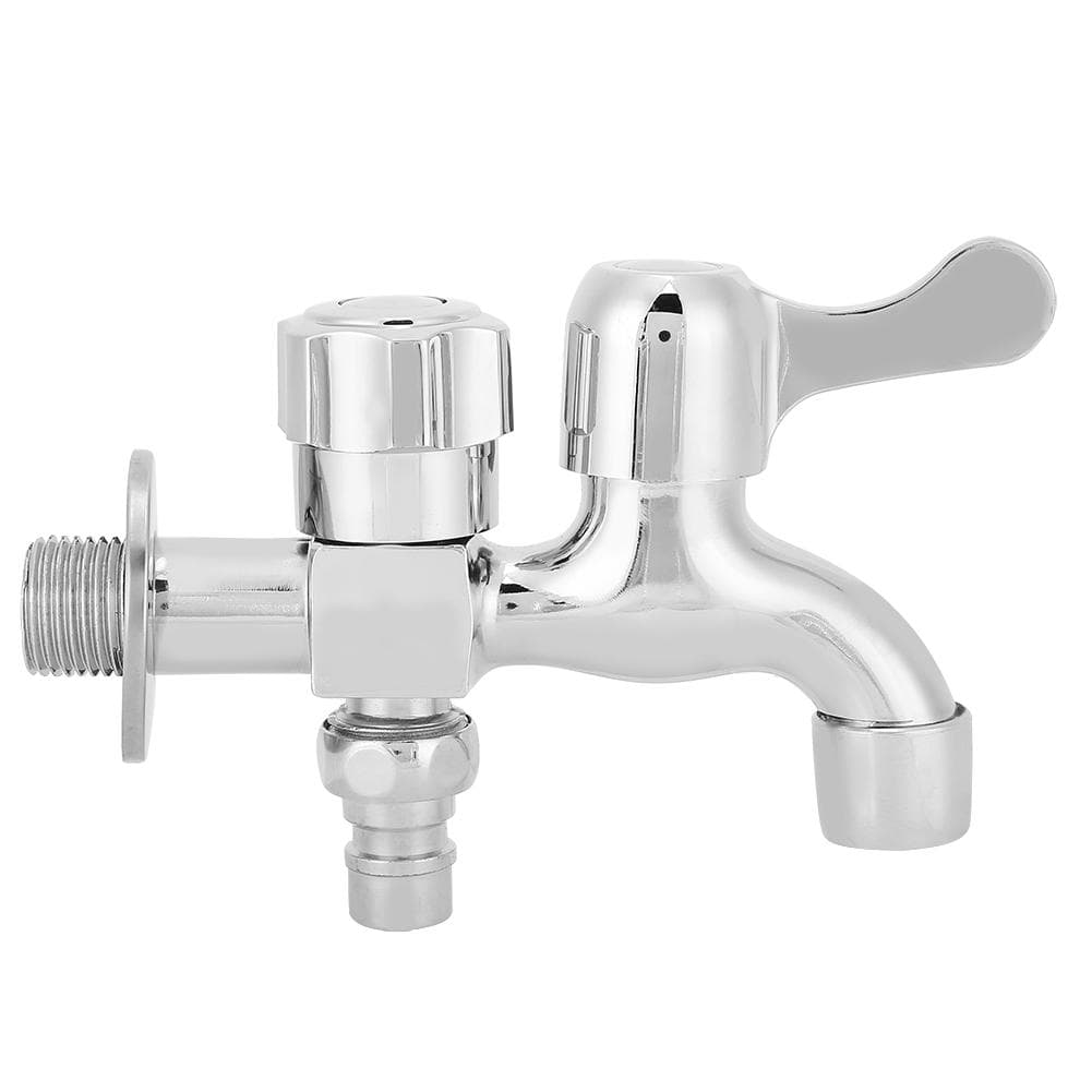 G1/2in Alloy Silver Wall In Double Water Outlet Tap Washing Machine Mop Pool Water Faucet