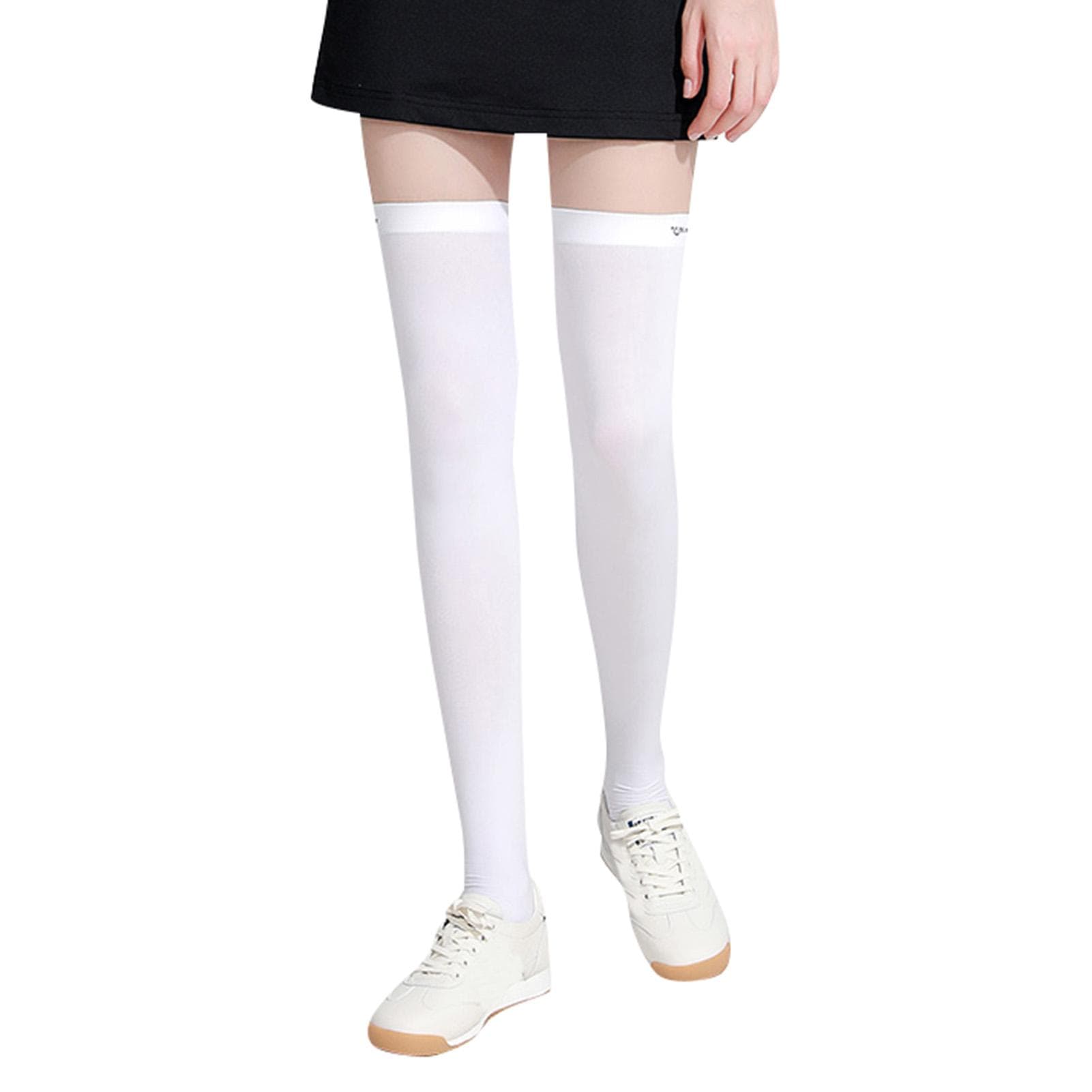 Sun Sleeves Leg Sleeves UV Protection Open Heel Cooling Sleeves Stockings for Tennis Golf Long white