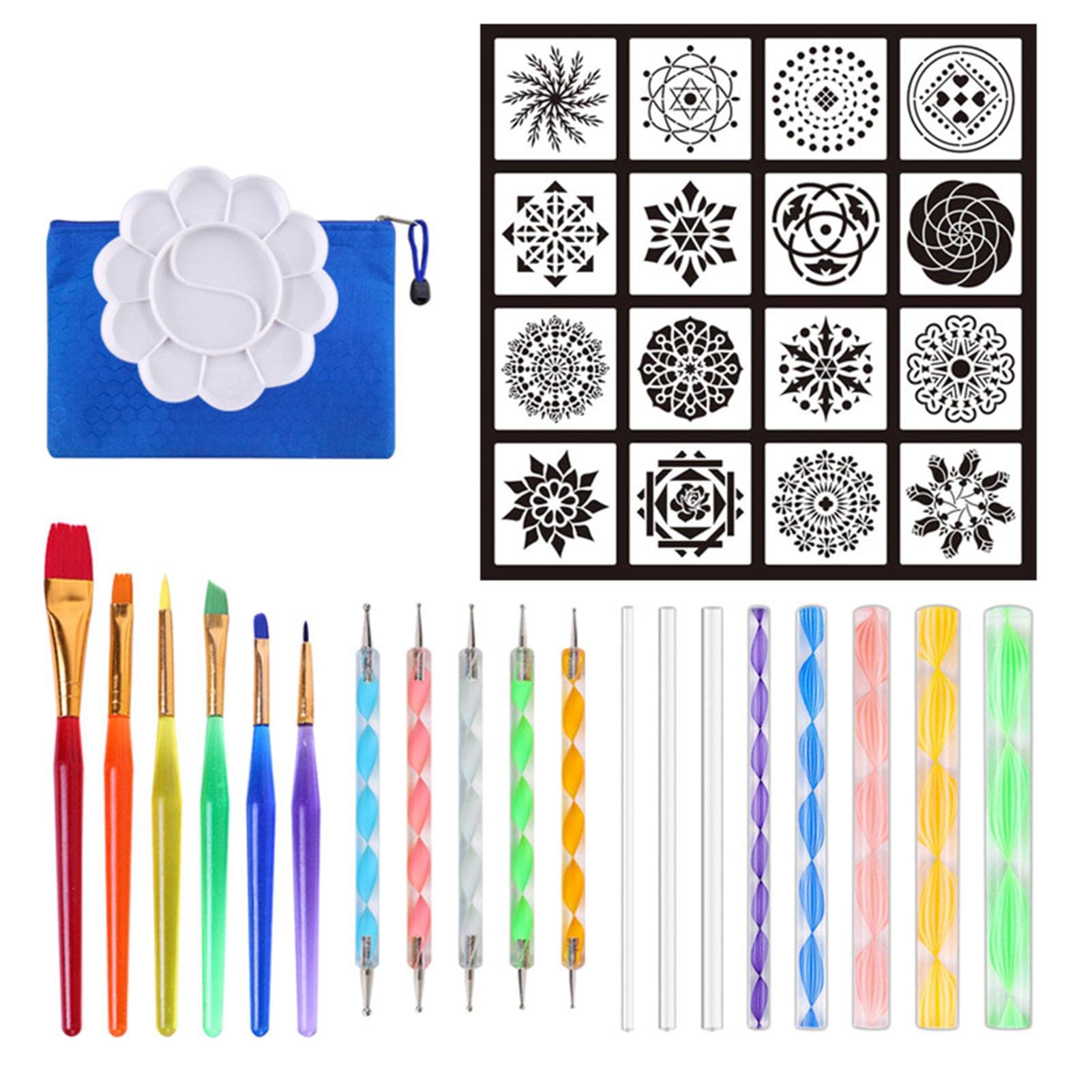 37pcs Mandala Dotting Tools Set with Stencils Palette Paint Brush Ball Stylus Pens for Painting 37pcs Set 3