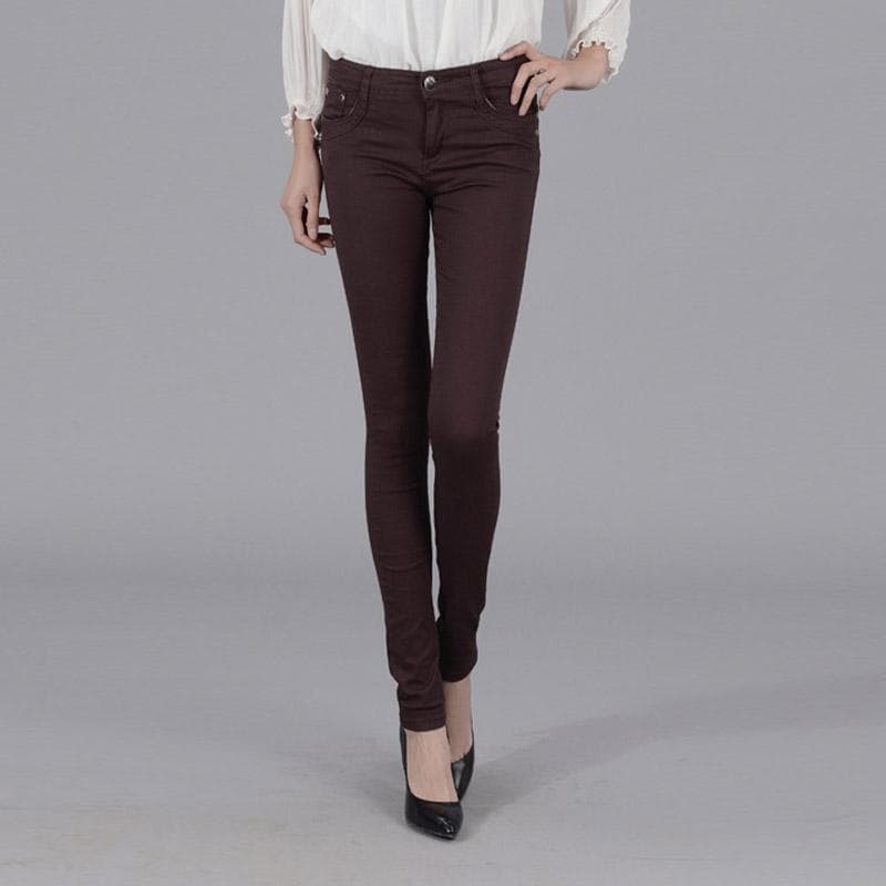 Women Ladies Pencil Pants Summer Pockets Button Skinny Calf Length Pants Casual Stretch Trousers Plus Size Female Pants S coffee