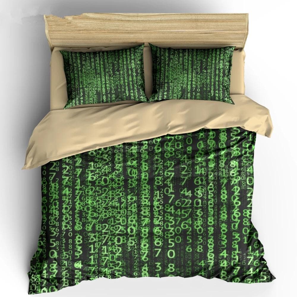 Programmer Duvet Cover King Queen Size Green Binary Print Programming Code Data Bedding Set Computer Program Number Quilt Cover EU single(135x200cm)