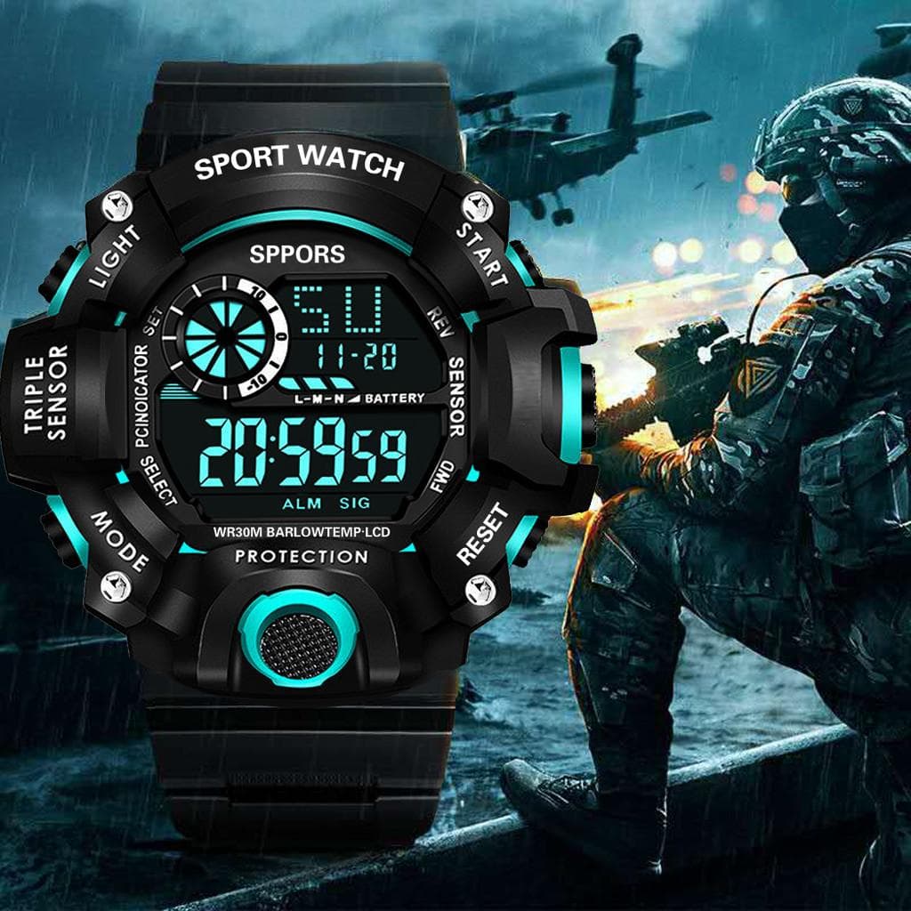 Fashion Multifunction Sports Watch Display Date Calendar Week Alarm Unisex Watch green