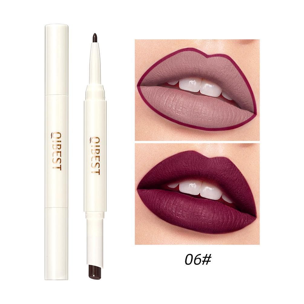 QIBEST Rotating Double-ended Lipstick Lip Liner Matte Moisturizing Surface Does Not Fade Non-stick Cup Lipstick Makeup 06#