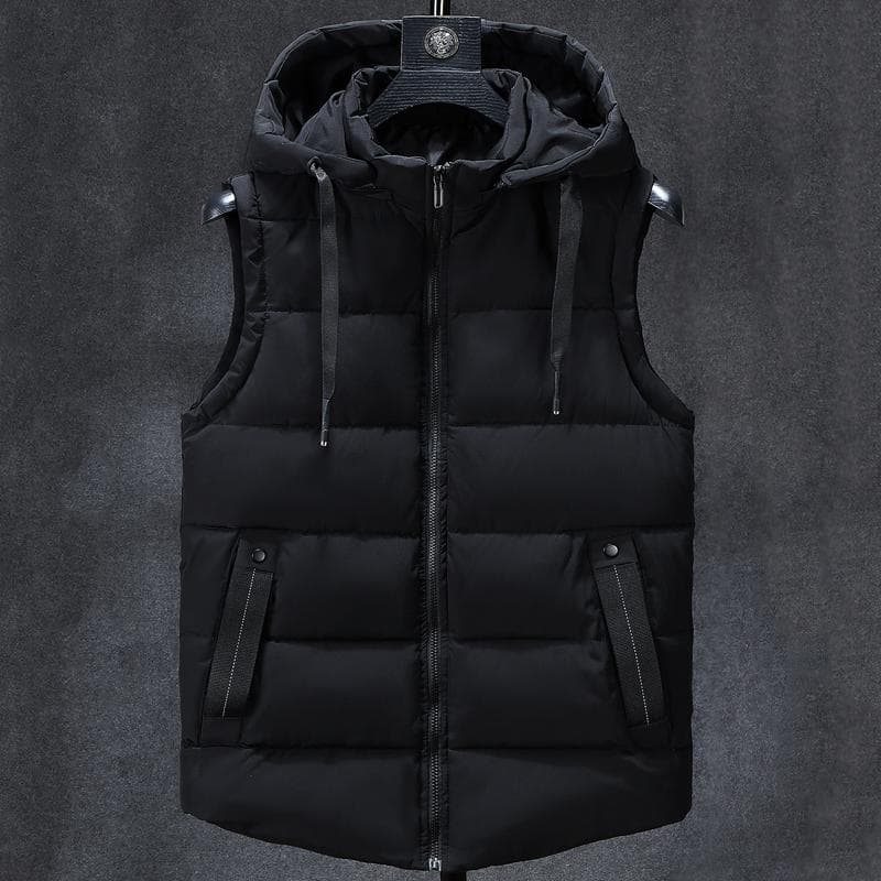 Plus Size L-7XL Men Warm Vest Hooded New Casual Autumn Winter Sleeveless Jackets For Men 6XL black