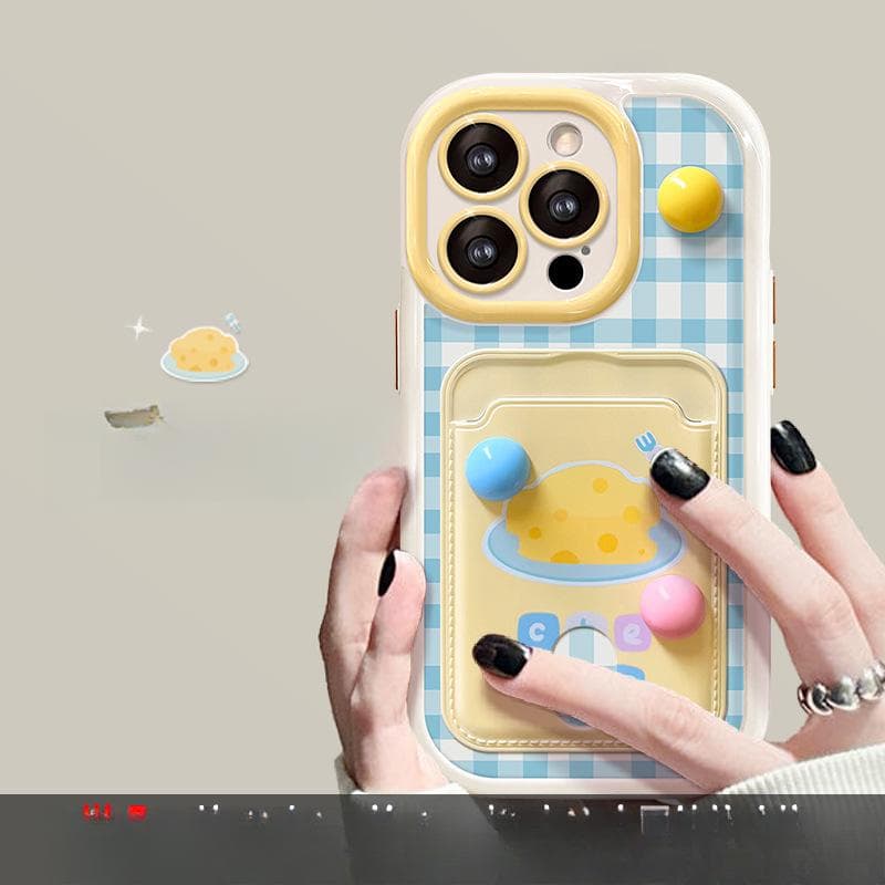 Applicable To Apple 15 Mobile Phone Case Iphone14promax Three-dimensional Polka Dot Plaid Card Bag Lanyard 13 Fine Hole Prevent Falling Redmi Note 12 Pro