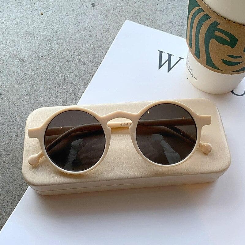 Kottdo Fashion Sunglasses Round Women Sunglasses Retro Men Outdoor Sunglasses Plastic off-white
