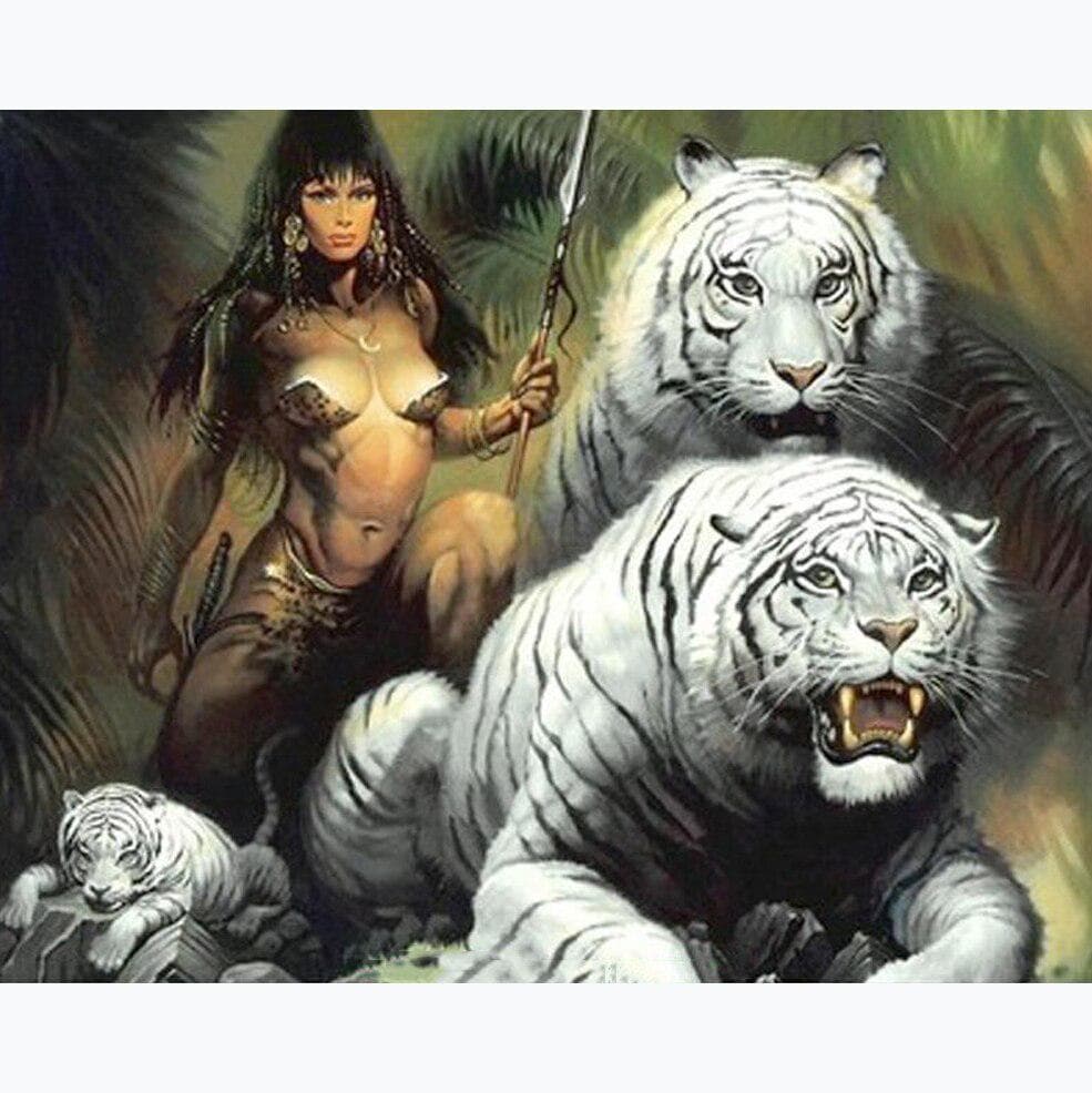 Diamond Painting Nice Girl Tiger DIY Diamond Embroidery Needlework Mosaic Pattern Hobby Crafts Decor 20X30CM