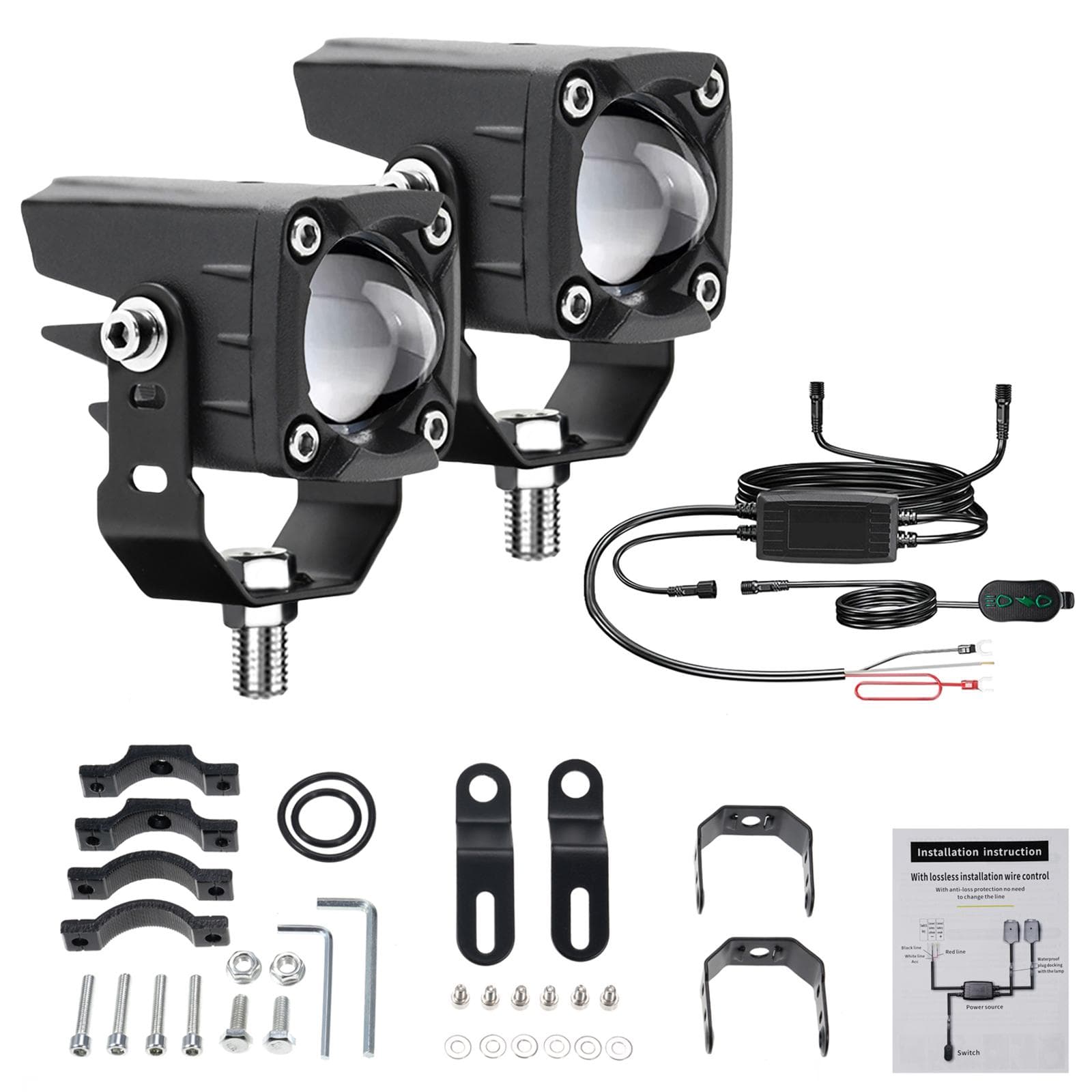 Motorcycle LED Driving Fog Lights 120W 18000LM 6 Lighting Modes LED Auxiliary Lights with Wiring red light black