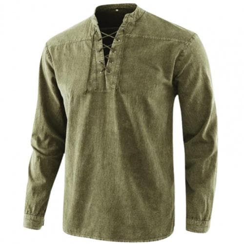 Men Knight Medieval Tunic Vintage Lace Up Renaissance Roman Shirts Halloween Costume for Adult Viking Pirate Cosplay for Dating 2XL army green