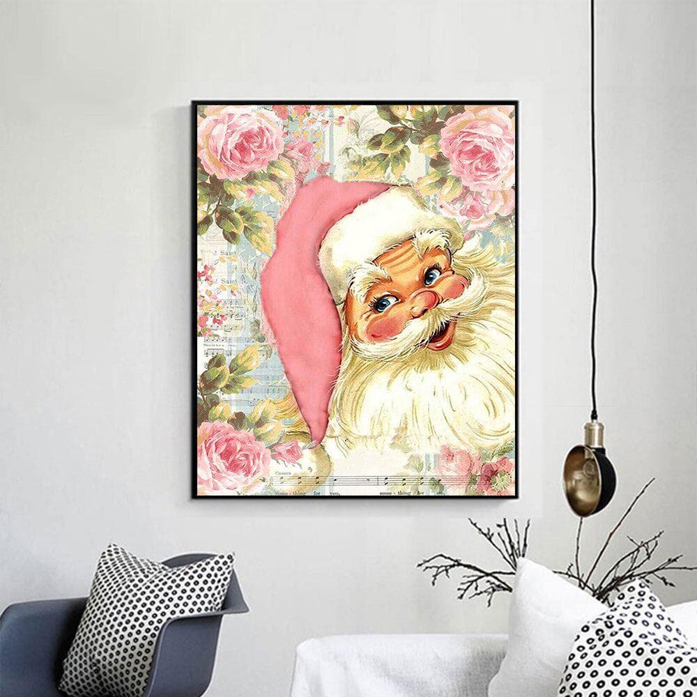 Diamond Painting Santa In Pink Hats Full Round Diamonds Embroidery for Living 20X30CM