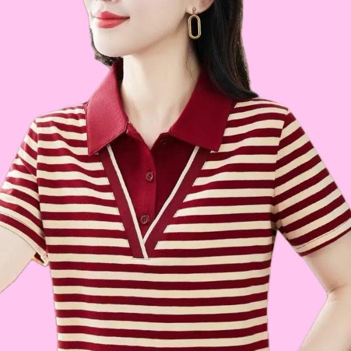 Striped Short-sleeved T-shirt Women's New Summer Large-size POLO Shirt with Lapel Loose Thin Top 4XL