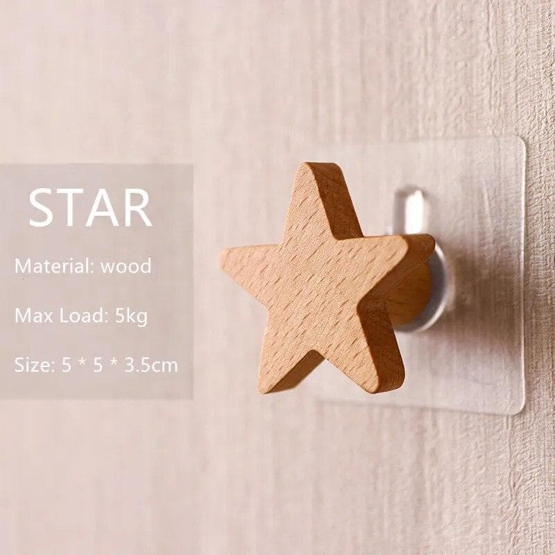 Home Decorative Hooks Wood Wall Hooks Star Key Hook Modern Creative Coat Hook Rack Wall Hanger Bag Hooks for Hanging Star