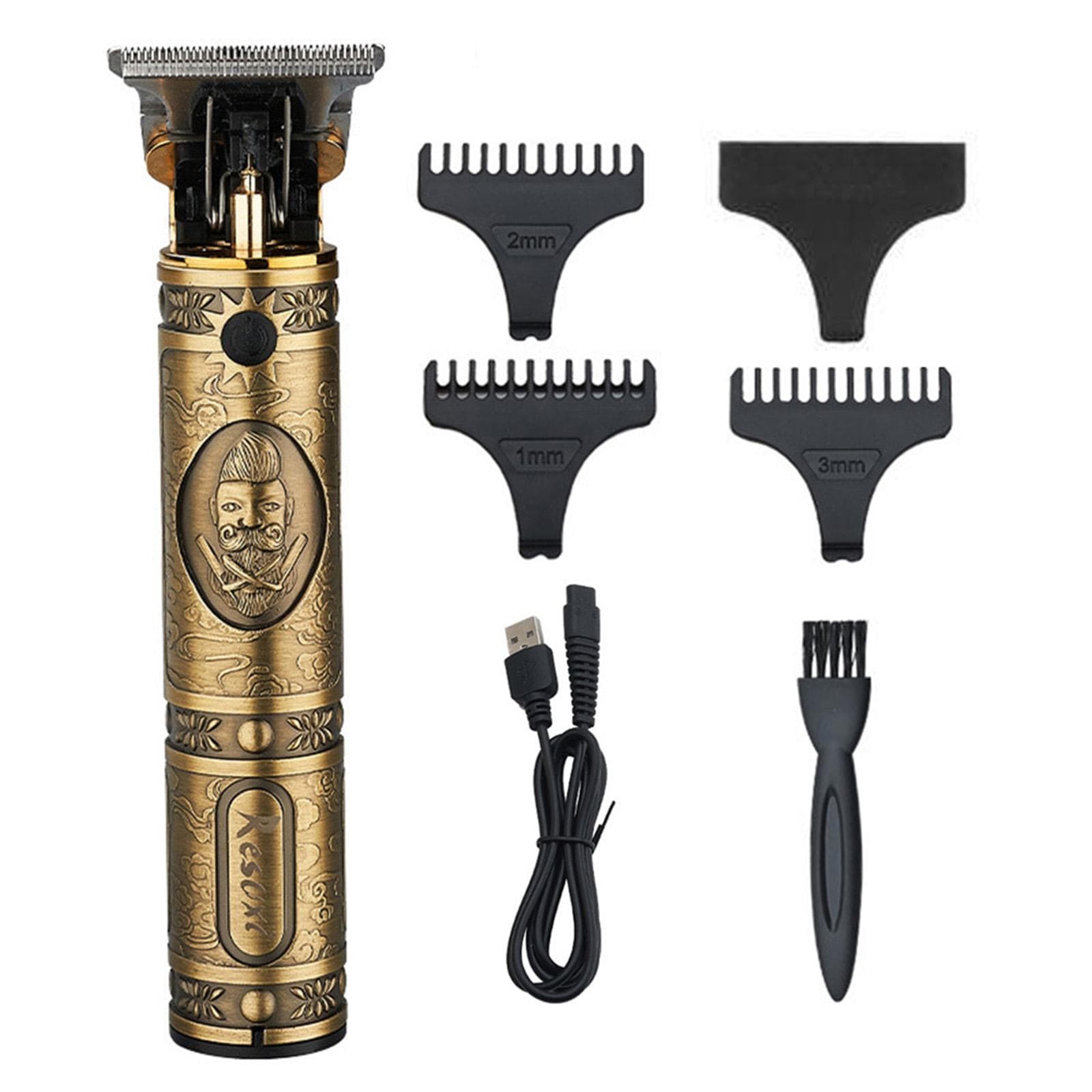SHINON Faddish Embossment Engraved USB Charge Energy Saving Trim Hair Electrical Hair Cutter gold