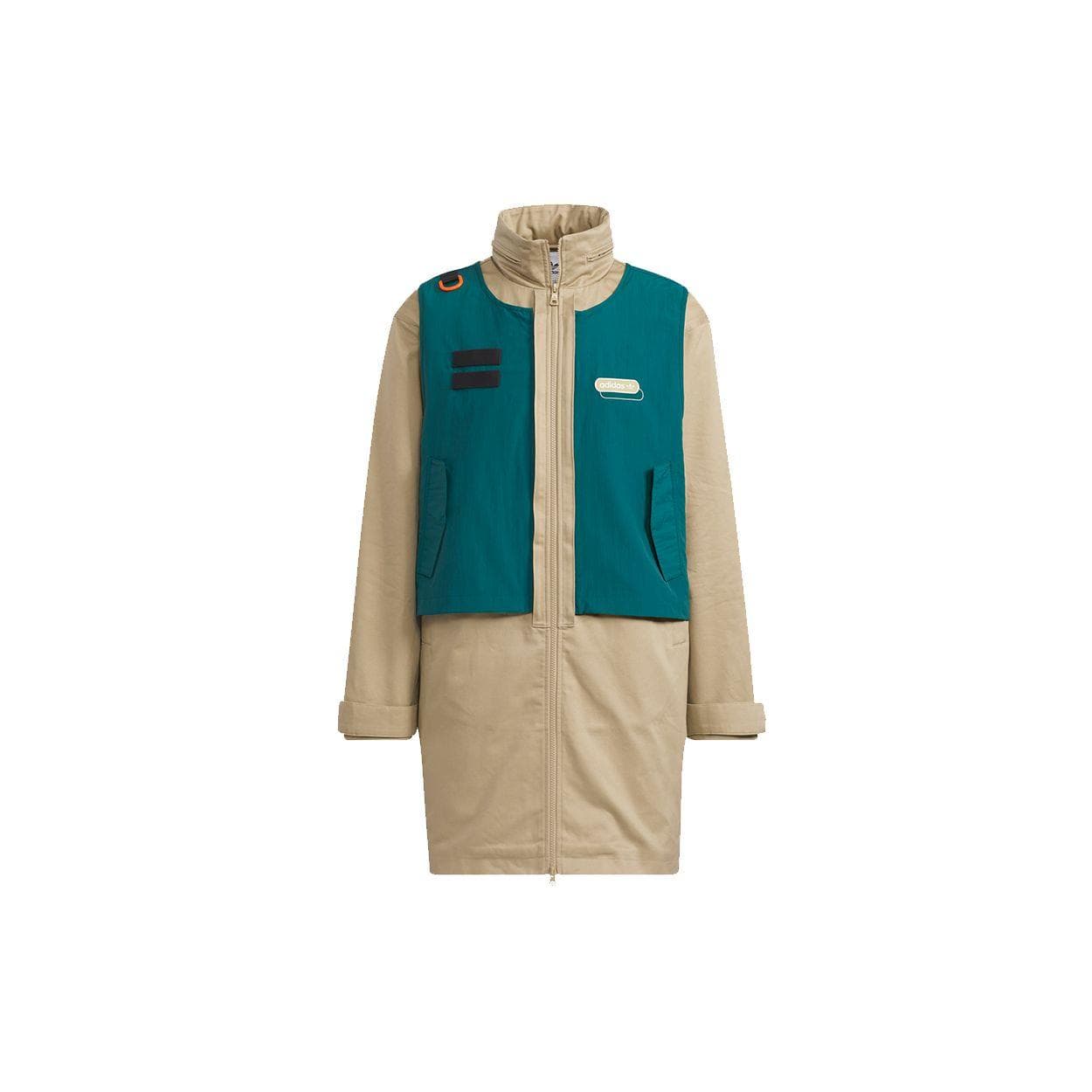 Adidas Originals Trefoil Detachable Contrast Vest Mid-Length Hooded Logo Jacket Men Outerwear Khaki HC0372 M