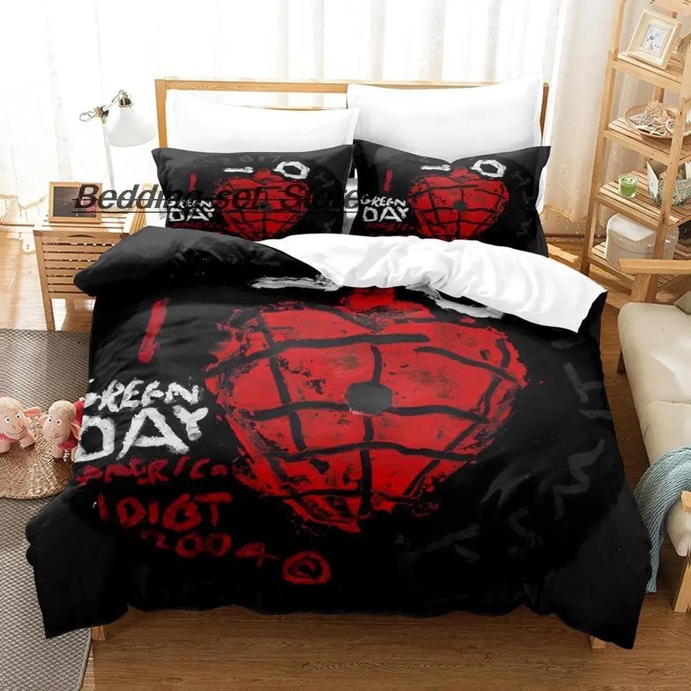 Green Day ' AMERICAN IDIOT Bedding Set Single Twin Full Queen King Size Bed Set Aldult Kid Bedroom Duvetcover Sets Bed Sheet Set 150X200cm-3pcs