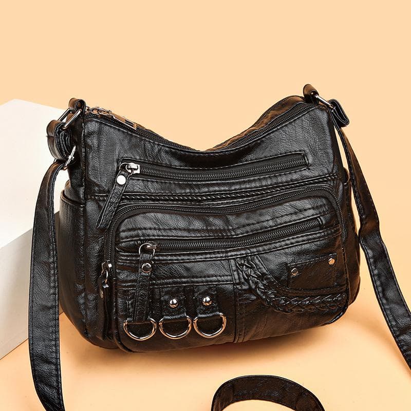 Yogodlns Vintage Pu Leather Luxury Purses and Handbags High Quality Women's Bag Design Multi-pocket Ladies Crossbody Shoulder Bags 25x10x20cm black