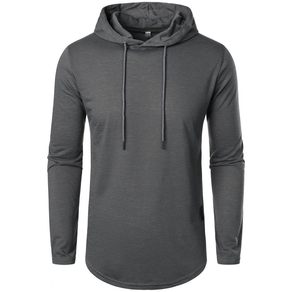 Men Fall Hoodie Long Sleeves Hooded Drawstring Solid Color Mid Length Soft Casual Simple Style Warm Men Top Sweatshirt Autumn Cl XXL grey