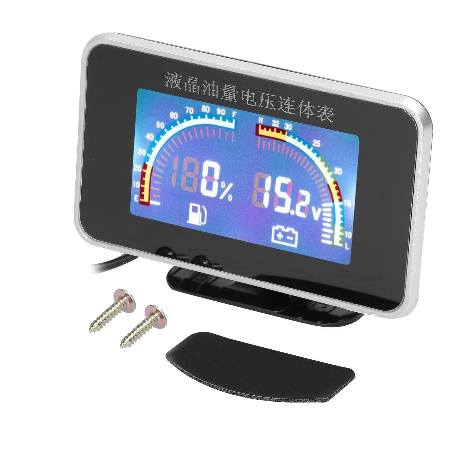 2-in-1 LCD Car Digital Fuel Level Gauge Voltmeter Universal Instrument 9-36V for Car Truck SUV RV black