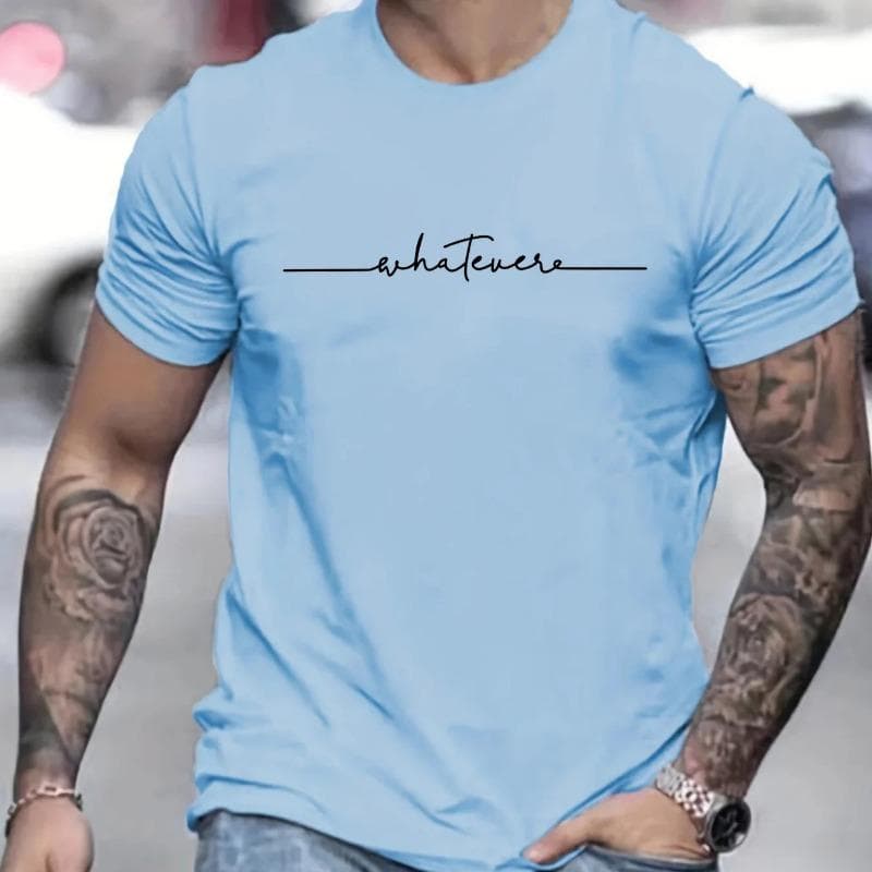 Men's 100% Pure Cotton Summer Loose Size Letter Pattern Printed Casual Comfortable Round Neck Short Sleeved T-shirt Top T-Shirts Men’s L