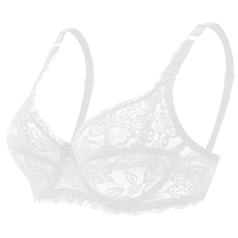Sexy Lace Thin Bra Briefs Lingerie Women's Push Up Embroidery Brassiere Hollow Out Intimate Underwear Suit Plus Size New Bras 40B white