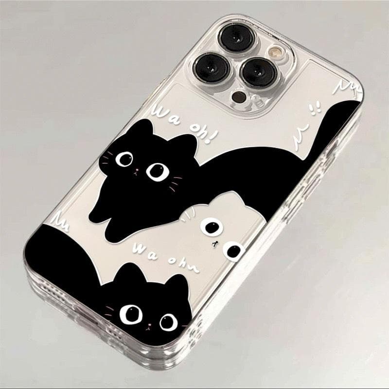 Creative Black and White Cats Suitable for IPhone 13 Protective Case Full-inclusive Anti-fall Apple 13 Promax Mobile Phone Case Apple xsmax