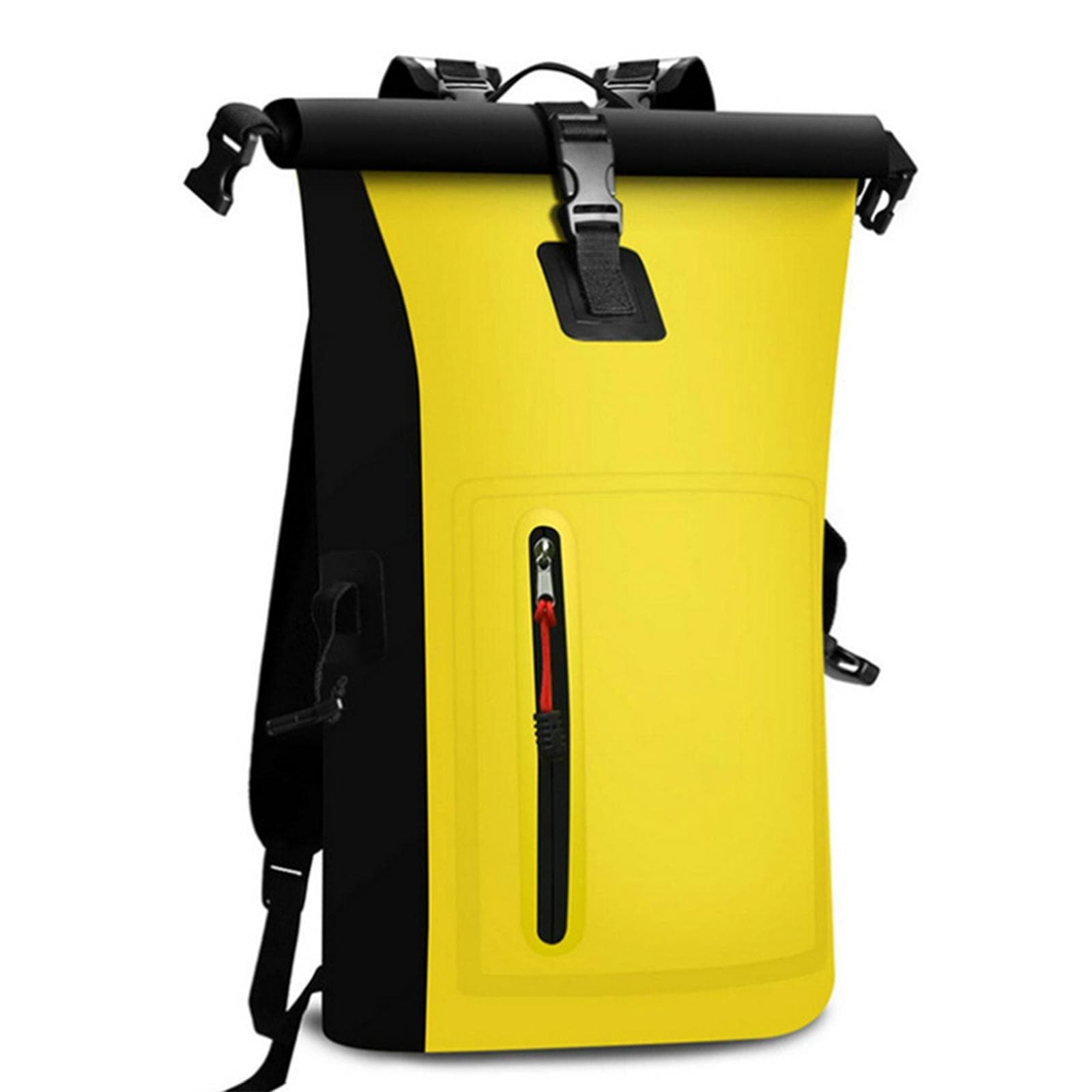 Waterproof Backpack Heavy Duty Roll-Top Closure Swim Bag with Front-Zipper Pocket 25L yellow