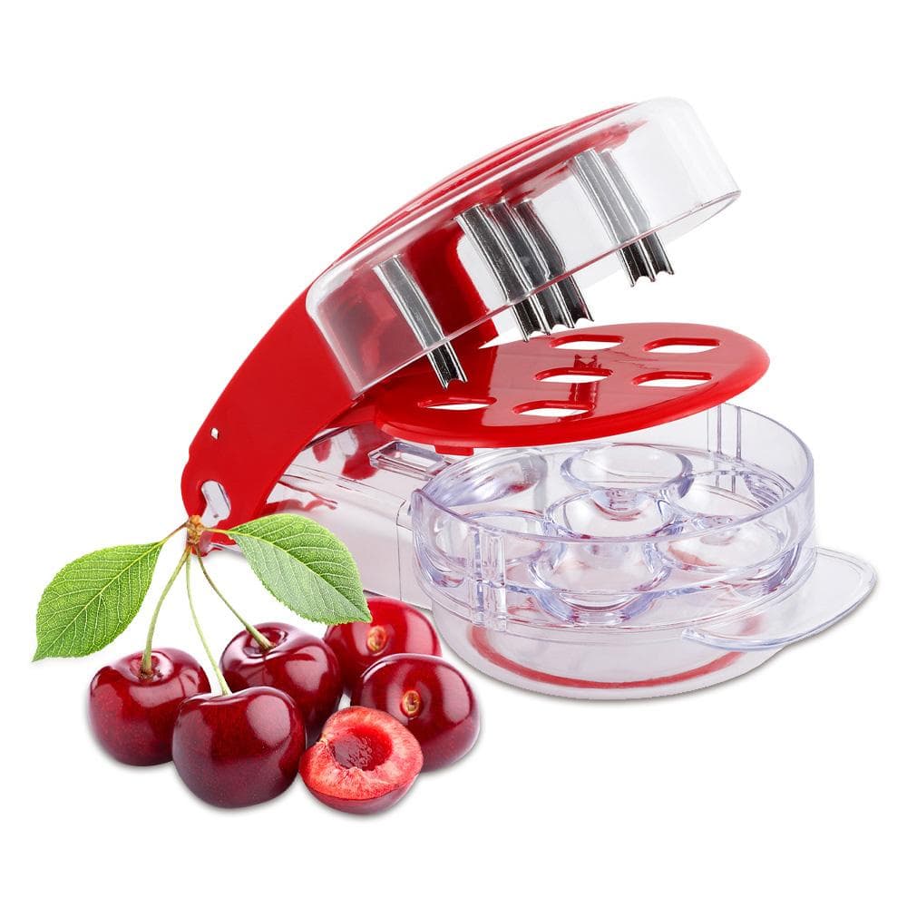 Cherry Pitter Tool Pit Remover Push-Pull Six-Hole Portable Cherry Core Remover with Lock Design red