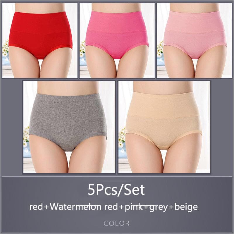 5PCS/Set Women's High Waist Cotton Panties Briefs Soft Breathable Comfy Underwear Plus Size M-XXXXL L&5pcs