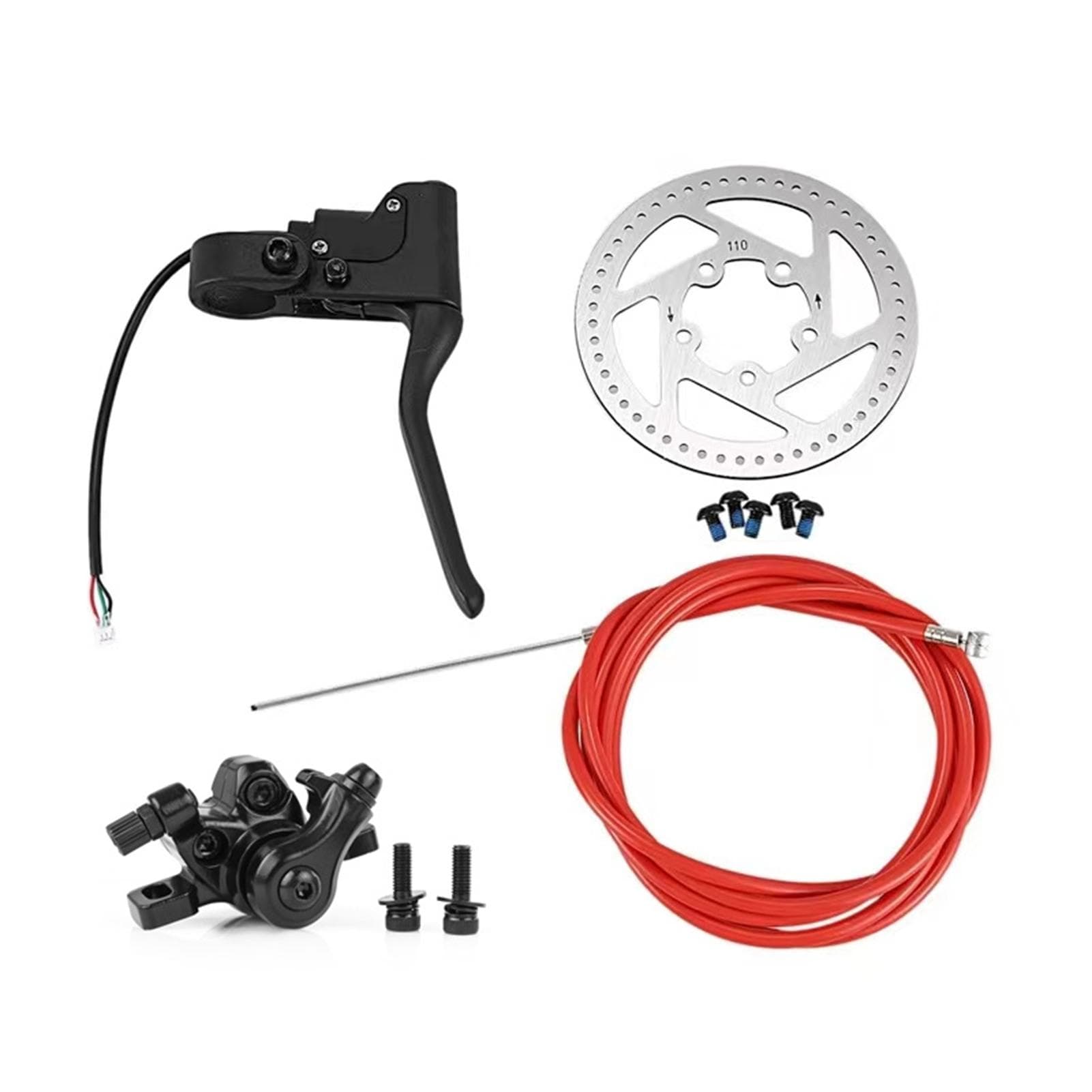 Electric Scooter Disc Brake Set Brake Lever Caliper with 110mm Disc Rotor and Cable Replacement for black