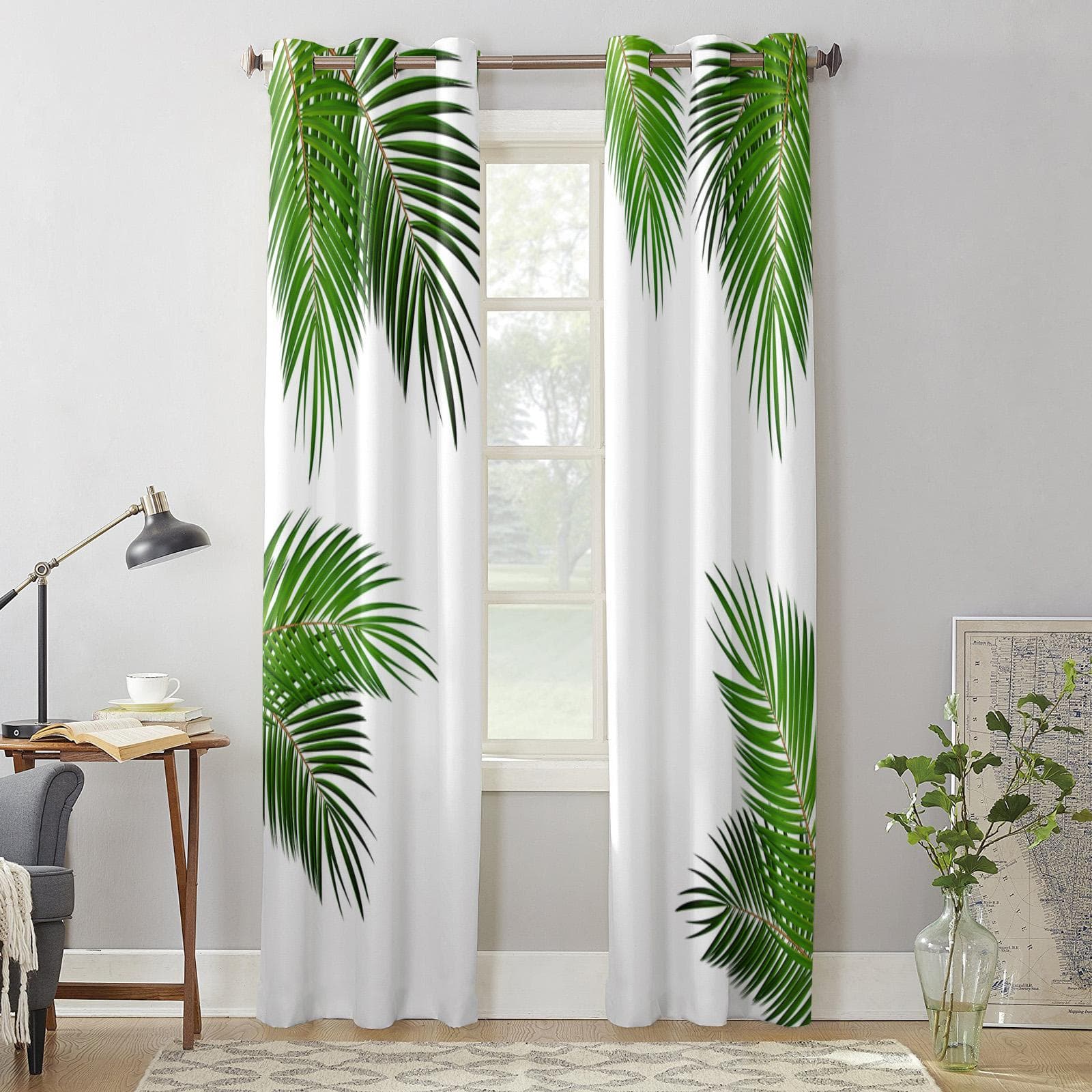 Leaf Simple White Background Window Curtain Modern European Style Curtains for Bedroom Living Room Backdrop Curtain 135W x 60H(cm) x1